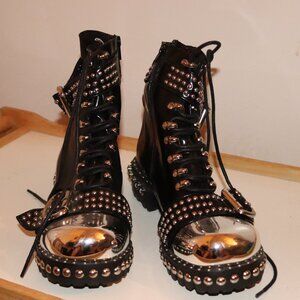 Combat Boots Fake Leather Silver accents Chunky